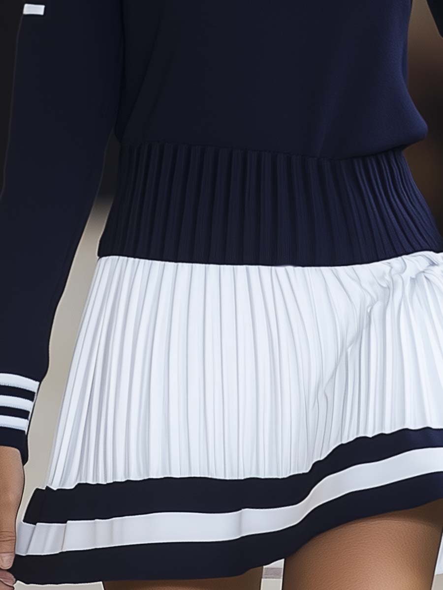 Dames Sportieve Jurk Marineblauw Wit Ronde Hals
