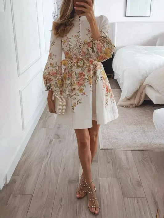 Korte Zomerjurk met Knoopsluiting en Print - StudioMarella