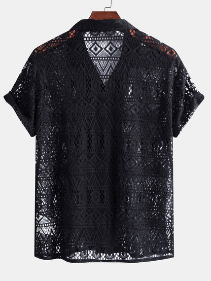 Vrouw Haakshirt Ethno Patroon Doorzichtig