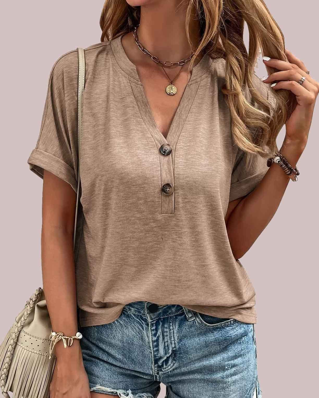 V-hals Blouse met Knoopsluiting voor Vrouw