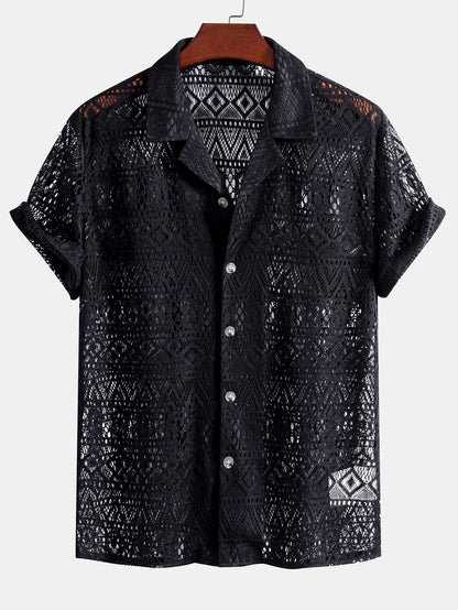Vrouw Haakshirt Ethno Patroon Doorzichtig