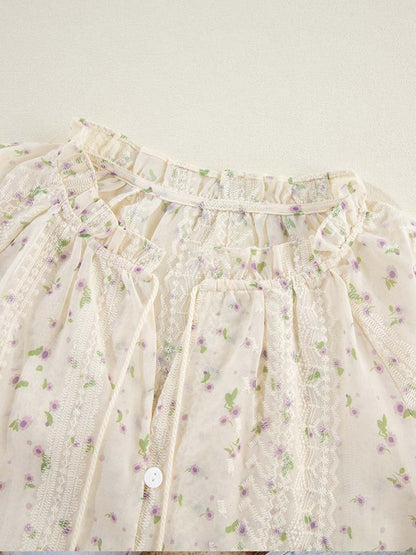 Vrouwen Blouse Bloemen Geborduurd Chiffon