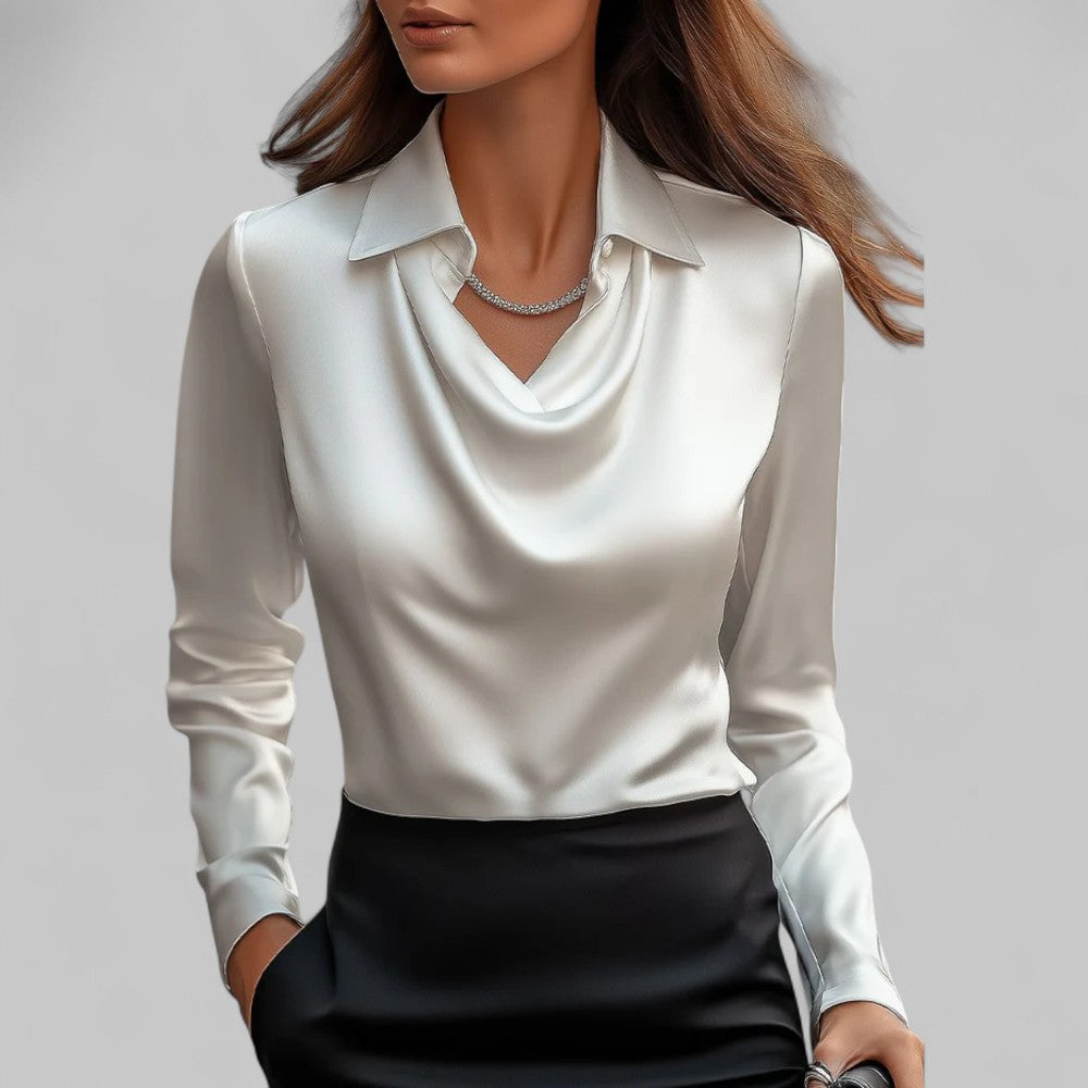 Dames Blouse Lange Mouwen Gedrapeerde Hals Klassiek - StudioMarella