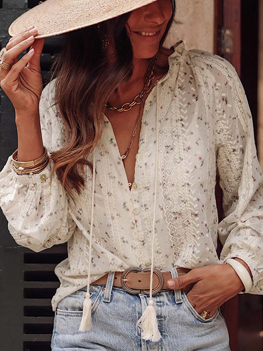 Vrouwen Blouse Bloemen Geborduurd Chiffon - StudioMarella