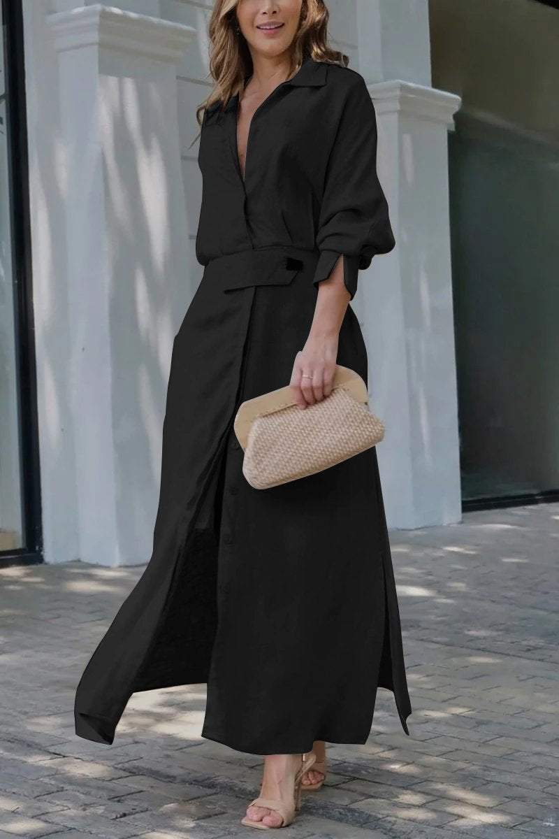 Dames maxi-jurk met v-hals en lange pasvorm