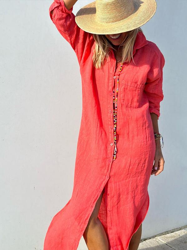 Dames Shirtjurk van Katoen en Linnen Zomerjurk Casual - StudioMarella