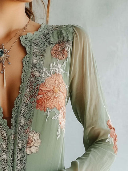 Vrouwen Blouse met Bloemen en Kant Lichtgewicht Elegant