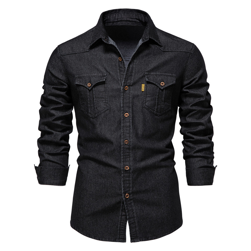 Heren Denim Overhemd Blauw Casual Katoen - StudioMarella