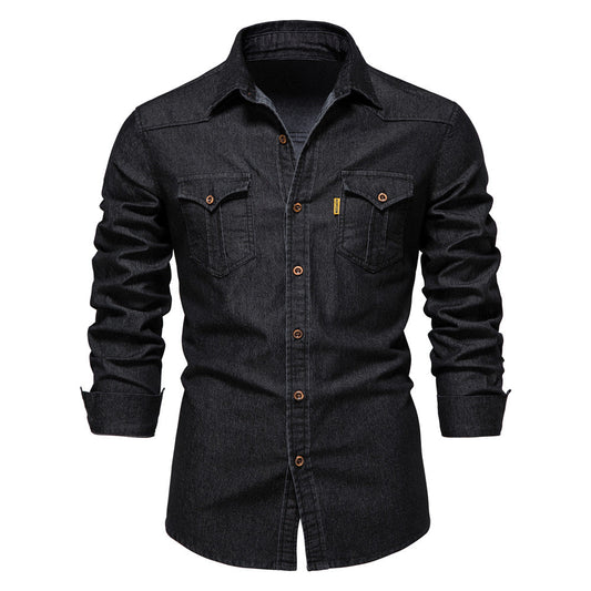 Heren Denim Overhemd Blauw Casual Katoen - StudioMarella