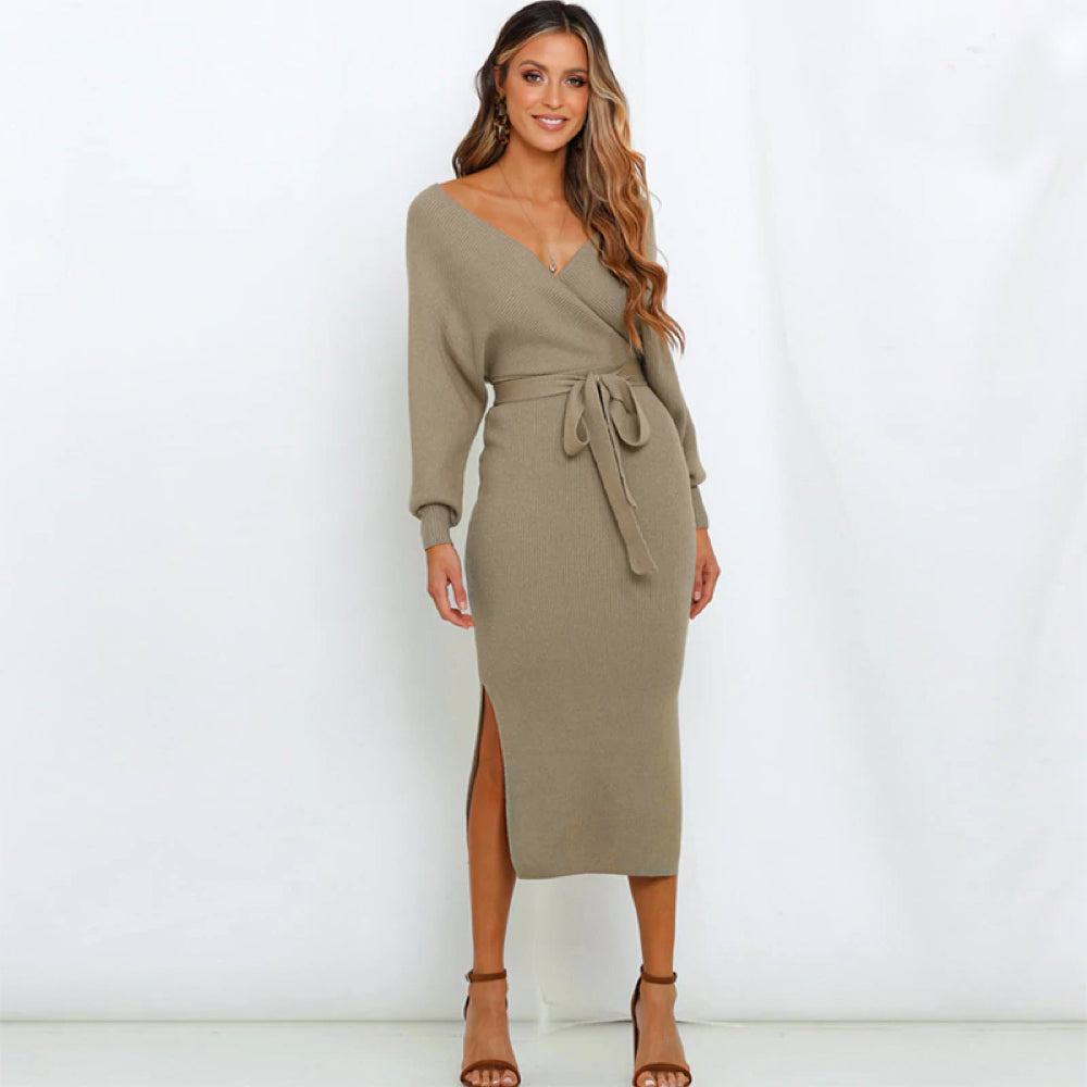 Katoenen Midi Jurk met Tailleband voor Vrouw Elegant