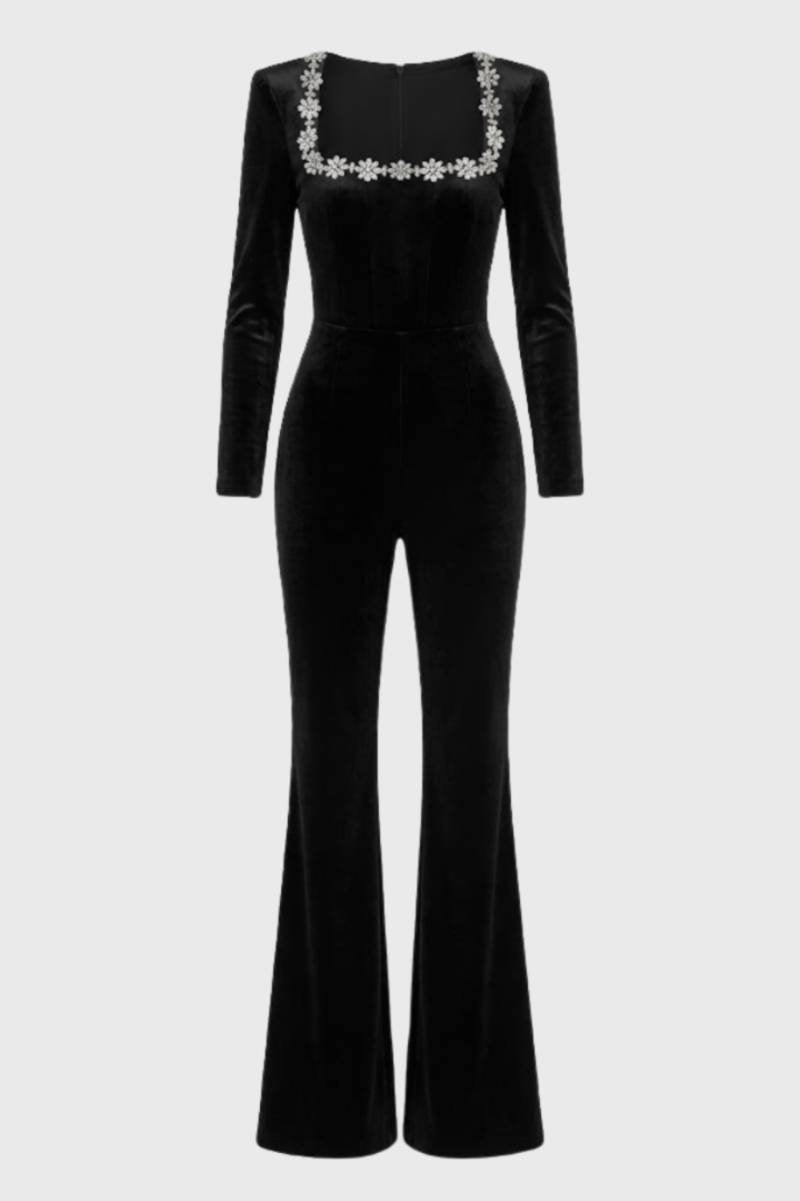Jumpsuit Dames Elegant Vierkante Hals Met Kristallen - StudioMarella