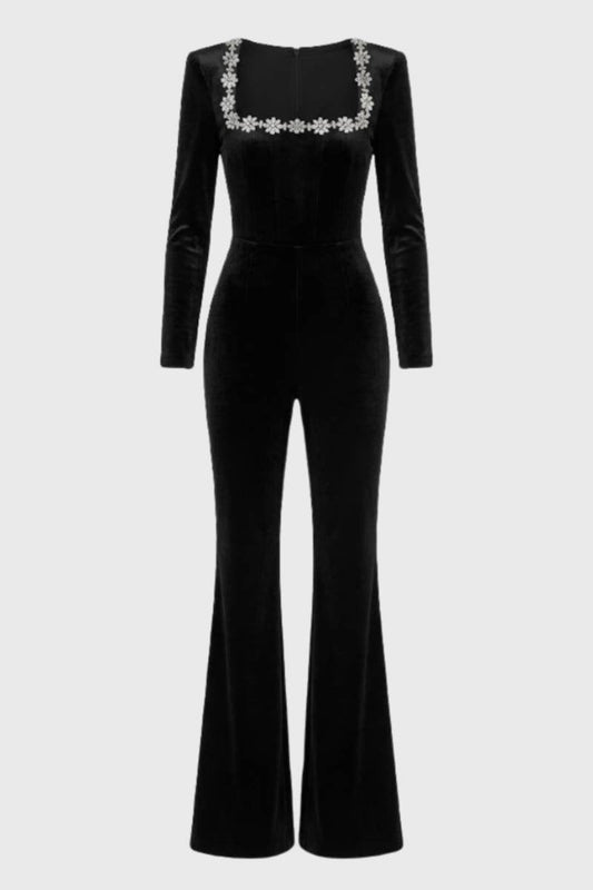 Jumpsuit Dames Elegant Vierkante Hals Met Kristallen - StudioMarella