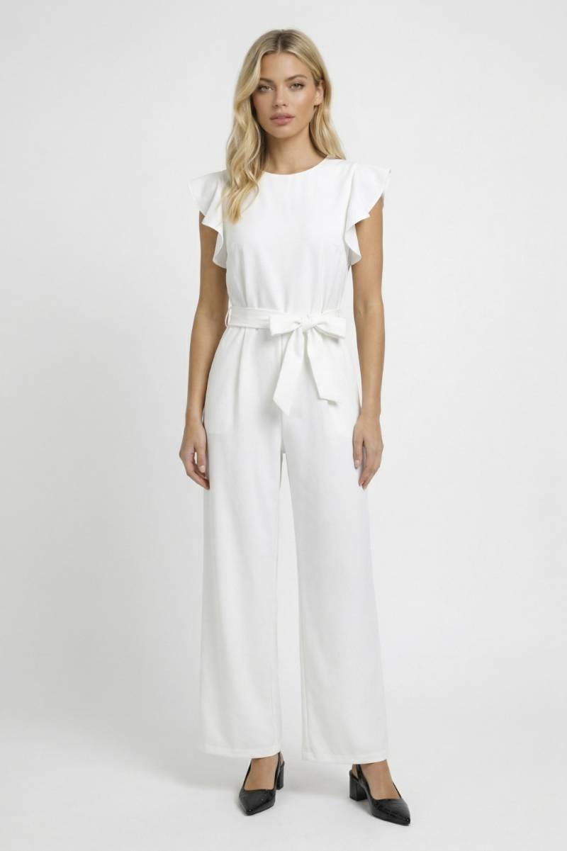 Jumpsuit Dames - Elegant met Vlindermouwen | Strikceintuur — Wit