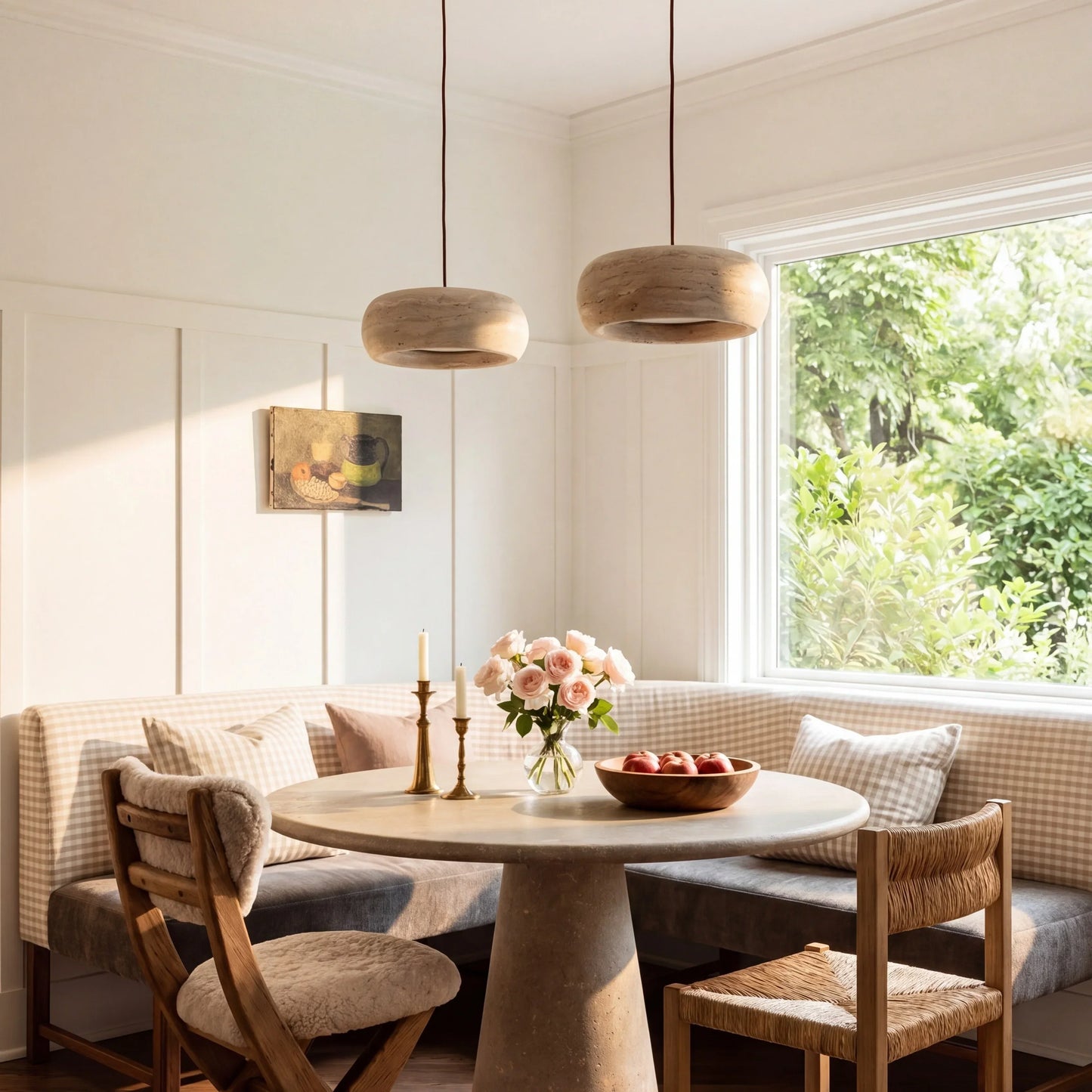 Travertijn Hanglamp Vintage Crème Natuursteen Wabi Sabi Stijl Eetkamer Slaapkamer