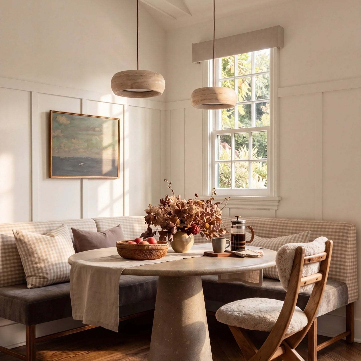 Travertijn Hanglamp Vintage Crème Natuursteen Wabi Sabi Stijl Eetkamer Slaapkamer