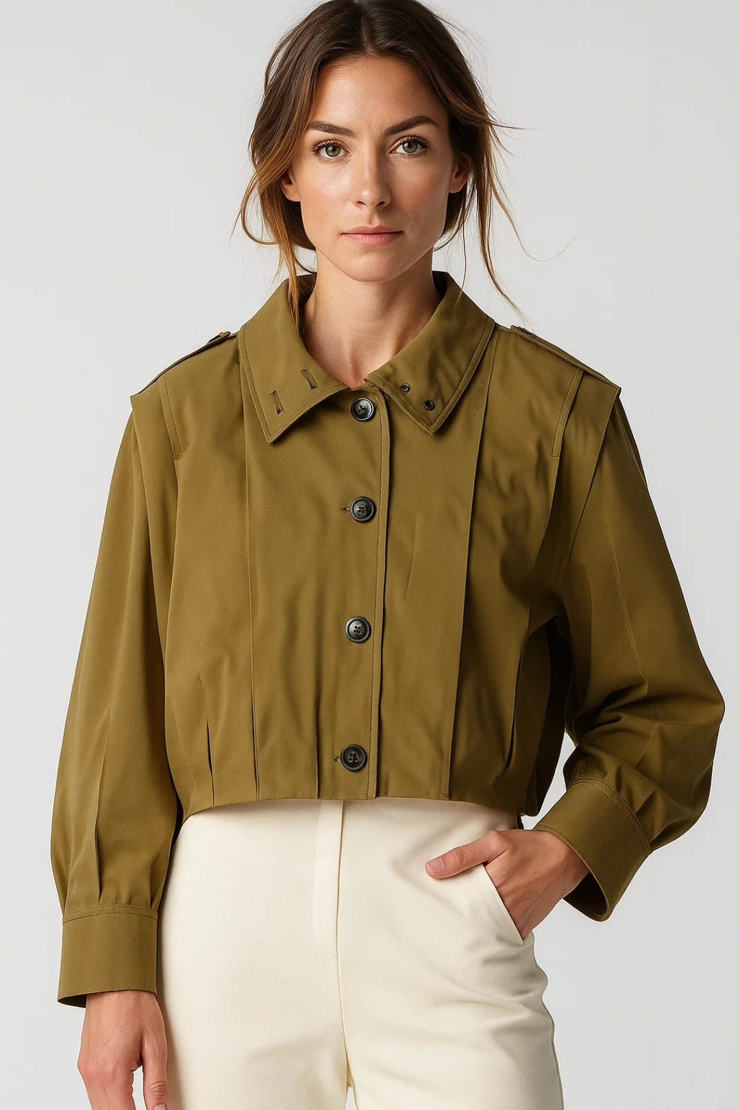 Dames Tussenjas Kort Met Klassieke Kraag Casual Stijl - StudioMarella