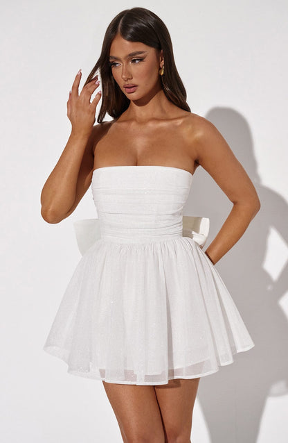 Witte Mini Jurk Glitter Korte Feestjurk voor Dames