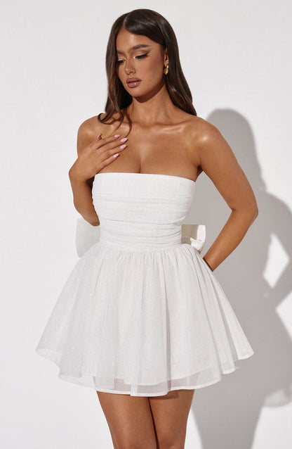 Witte Mini Jurk Glitter Korte Feestjurk voor Dames