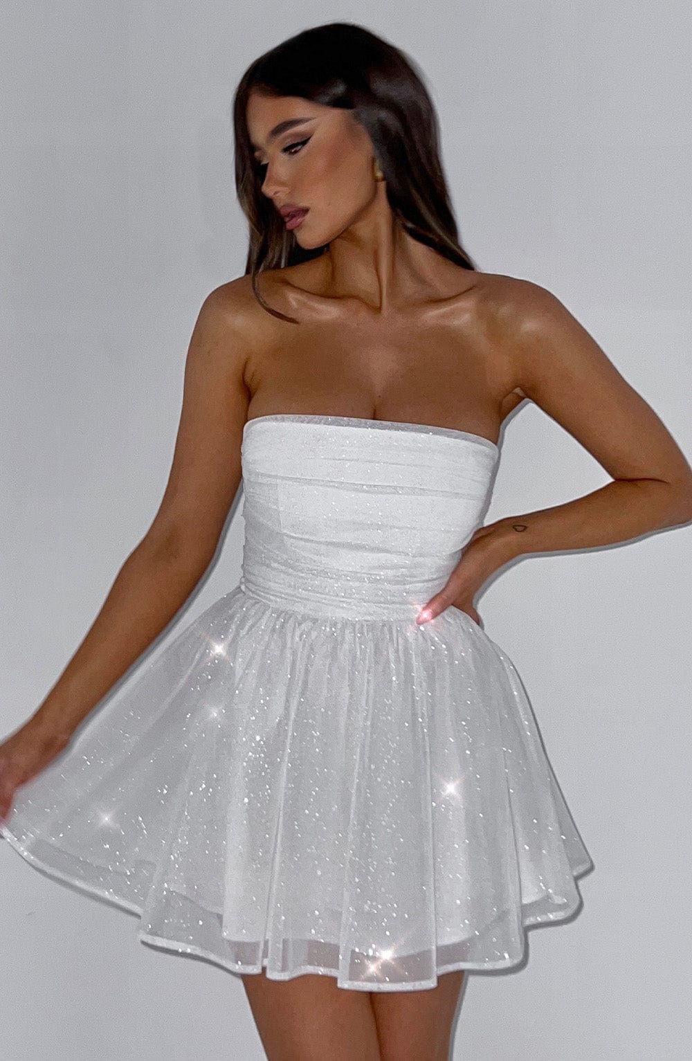 Witte Mini Jurk Glitter Korte Feestjurk voor Dames