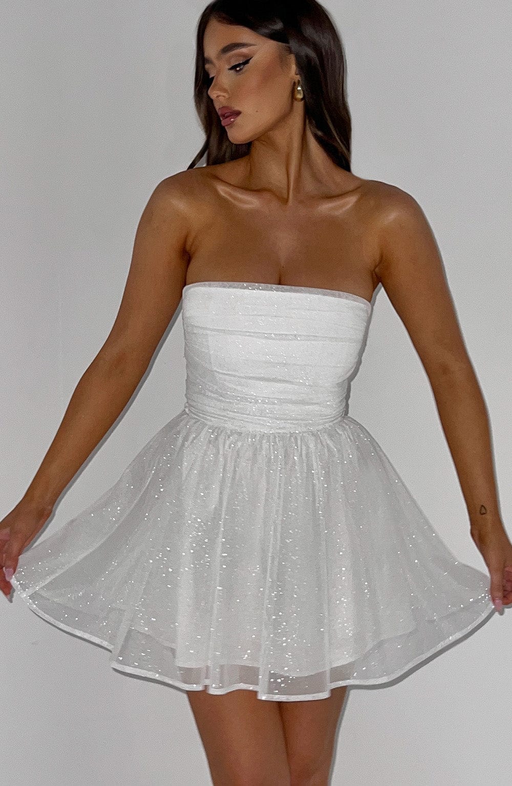 Witte Mini Jurk Glitter Korte Feestjurk voor Dames