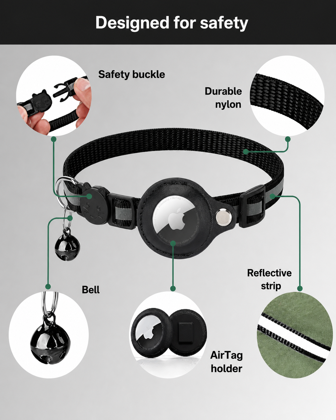 Reflecterende GPS-Trackerhalsband voor Katten met Veiligheidsgesp