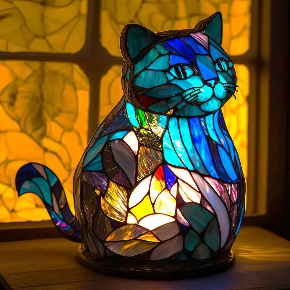 Decoratieve Tafellamp met Dierenprint Gebrandschilderd Glas Effect 15cm Warm Sfeerlicht voor Woonkamer Slaapkamer Nachtkastje
