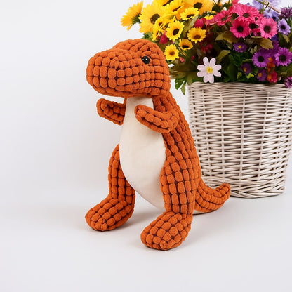 Pluche Hondenspeelgoed Dinosaurus – Stevig Interactief Kauwspeelgoed met Piep voor Kleine Honden – Oranje Bruin Groen