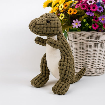 Pluche Hondenspeelgoed Dinosaurus – Stevig Interactief Kauwspeelgoed met Piep voor Kleine Honden – Oranje Bruin Groen