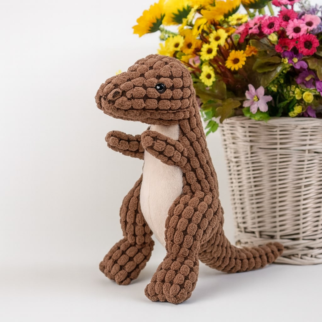Pluche Hondenspeelgoed Dinosaurus – Stevig Interactief Kauwspeelgoed met Piep voor Kleine Honden – Oranje Bruin Groen