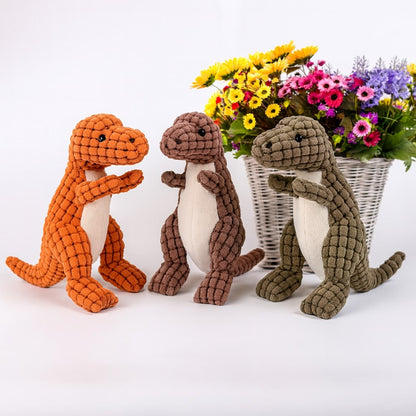 Pluche Hondenspeelgoed Dinosaurus – Stevig Interactief Kauwspeelgoed met Piep voor Kleine Honden – Oranje Bruin Groen