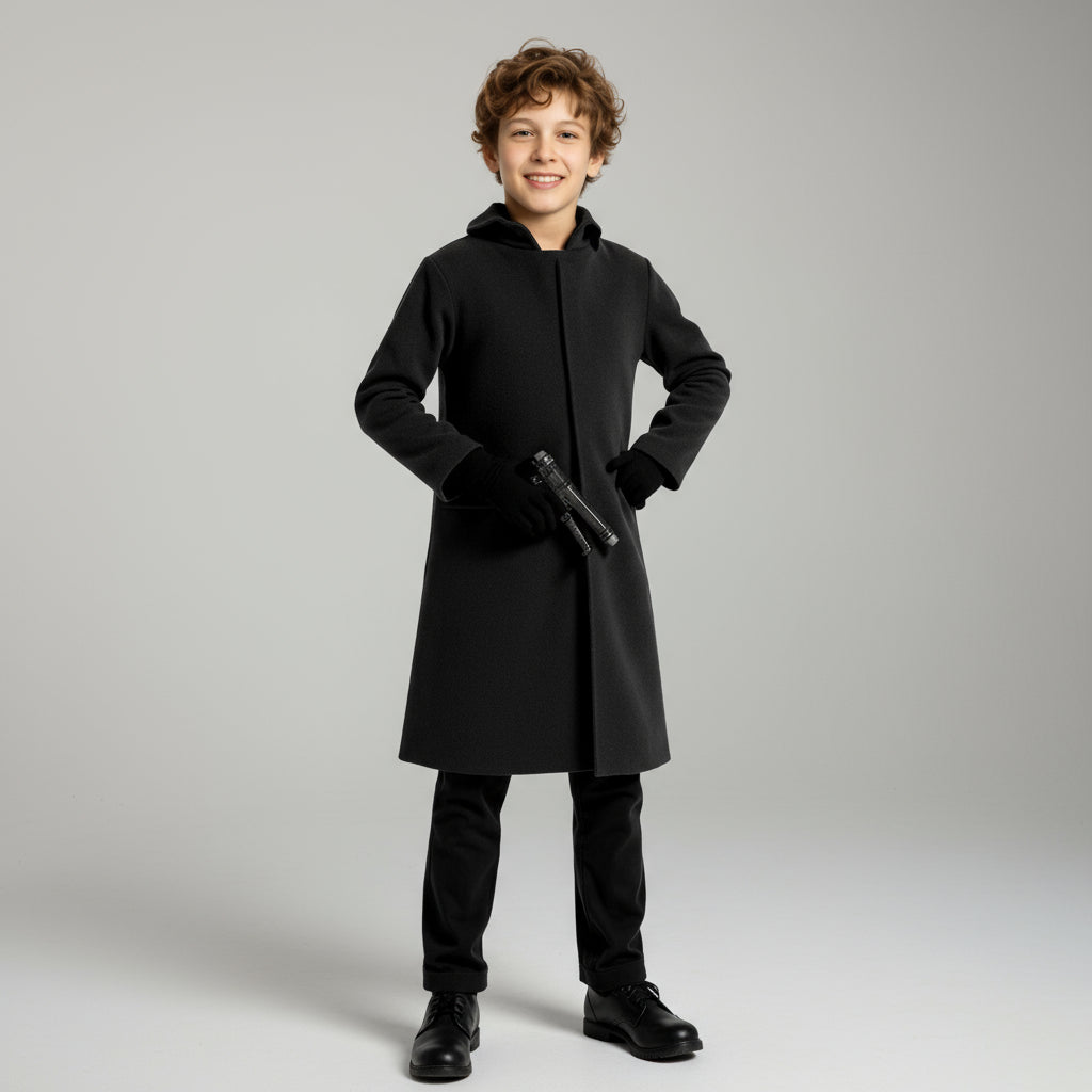 Mysterieus Kapuzenkostuum Zwart met Masker & Handschoenen Unisex Halloween Cosplay Party Outfit voor Kinderen & Volwassenen