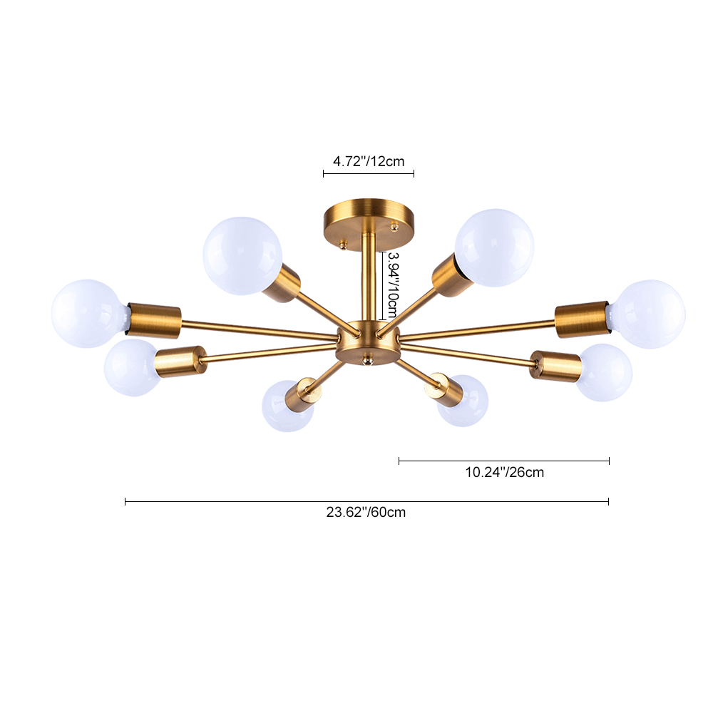 Moderne sputnik plafondlamp met 8 armen in zwart messing chroom of nikkel – semi flush design 60 cm