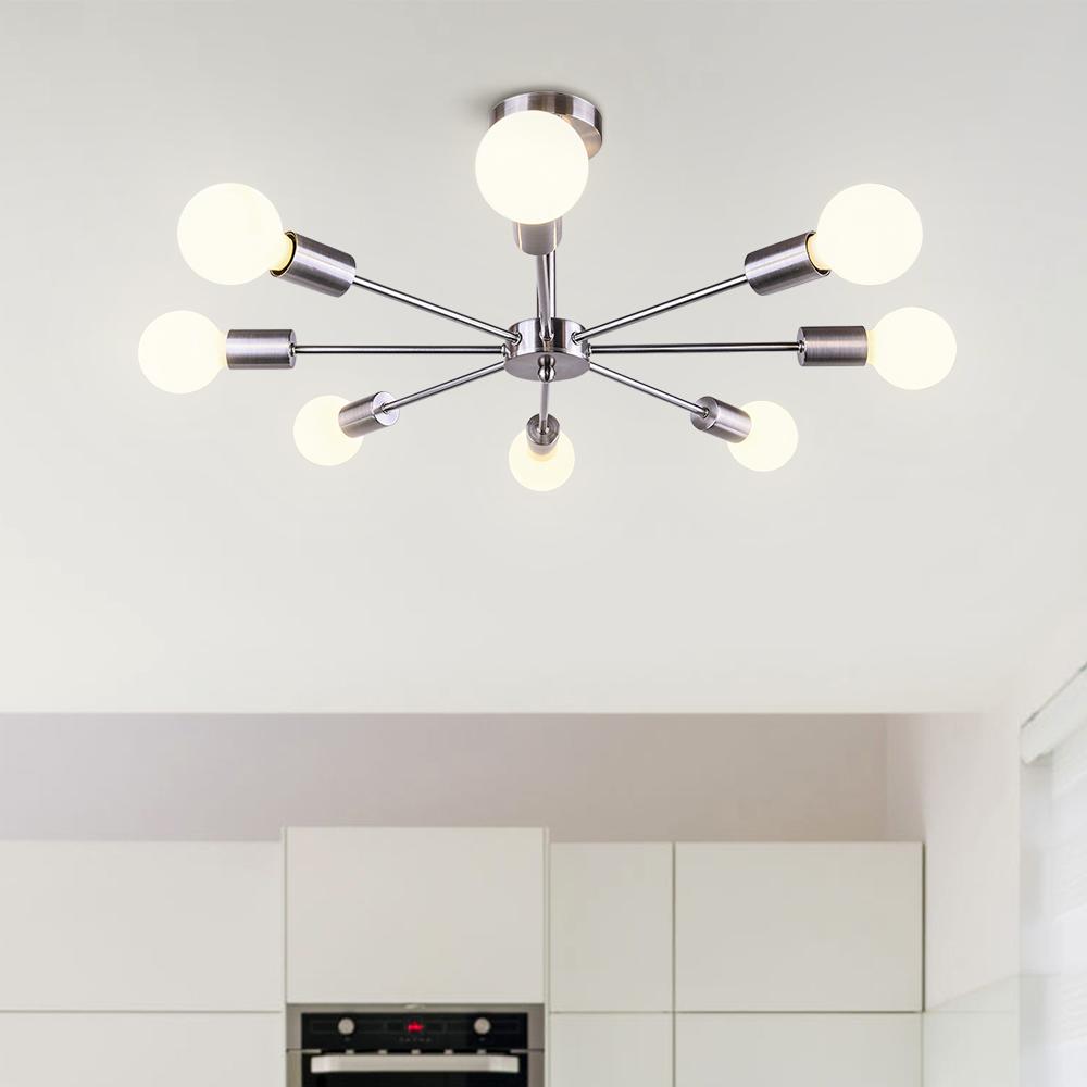 Moderne sputnik plafondlamp met 8 armen in zwart messing chroom of nikkel – semi flush design 60 cm