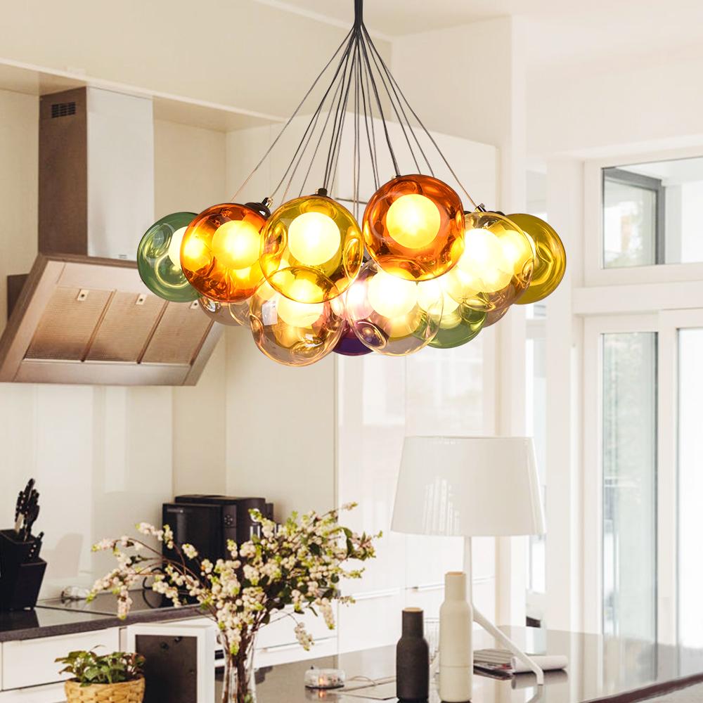 Moderne cluster hanglamp met multicolor glazen bollen – design kroonluchter met 12 19 25 of 50 lichtpunten