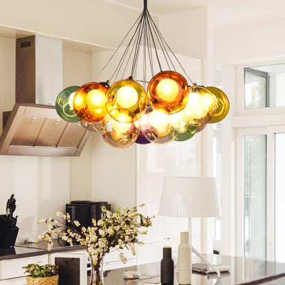 Moderne cluster hanglamp met multicolor glazen bollen – design kroonluchter met 12 19 25 of 50 lichtpunten