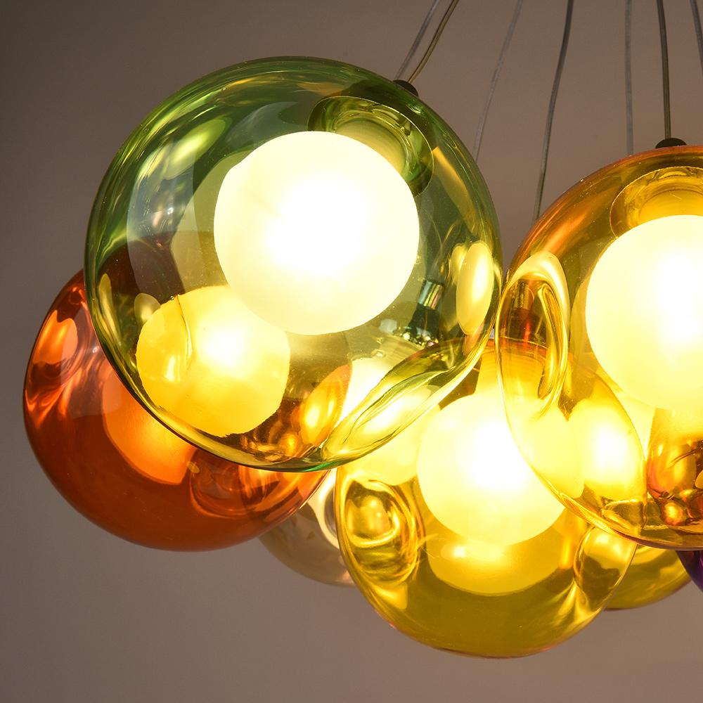 Moderne cluster hanglamp met multicolor glazen bollen – design kroonluchter met 12 19 25 of 50 lichtpunten