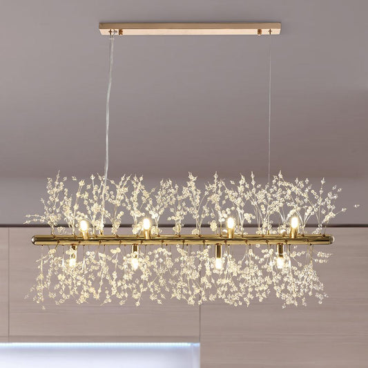 Luxe lineaire kristallen hanglamp met 12 lichtpunten in goud of chroom – moderne eilandverlichting 92 cm