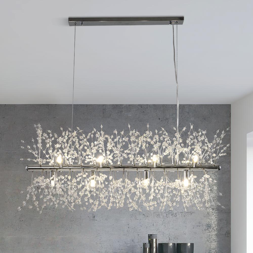 Luxe lineaire kristallen hanglamp met 12 lichtpunten in goud of chroom – moderne eilandverlichting 92 cm