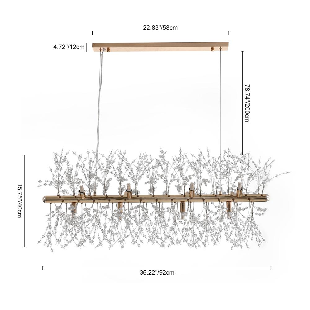 Luxe lineaire kristallen hanglamp met 12 lichtpunten in goud of chroom – moderne eilandverlichting 92 cm
