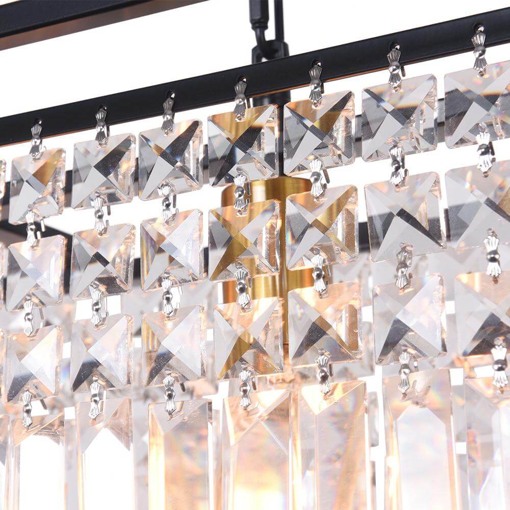 Luxe Rechthoekige Kristallen Hanglamp Zwart voor Keukeneiland en Eettafel met 5 Lichtpunten