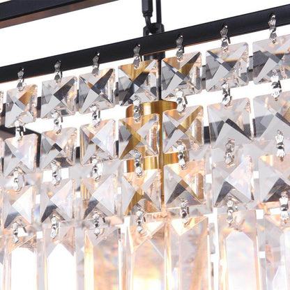 Luxe Rechthoekige Kristallen Hanglamp Zwart voor Keukeneiland en Eettafel met 5 Lichtpunten