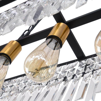 Luxe Rechthoekige Kristallen Hanglamp Zwart voor Keukeneiland en Eettafel met 5 Lichtpunten