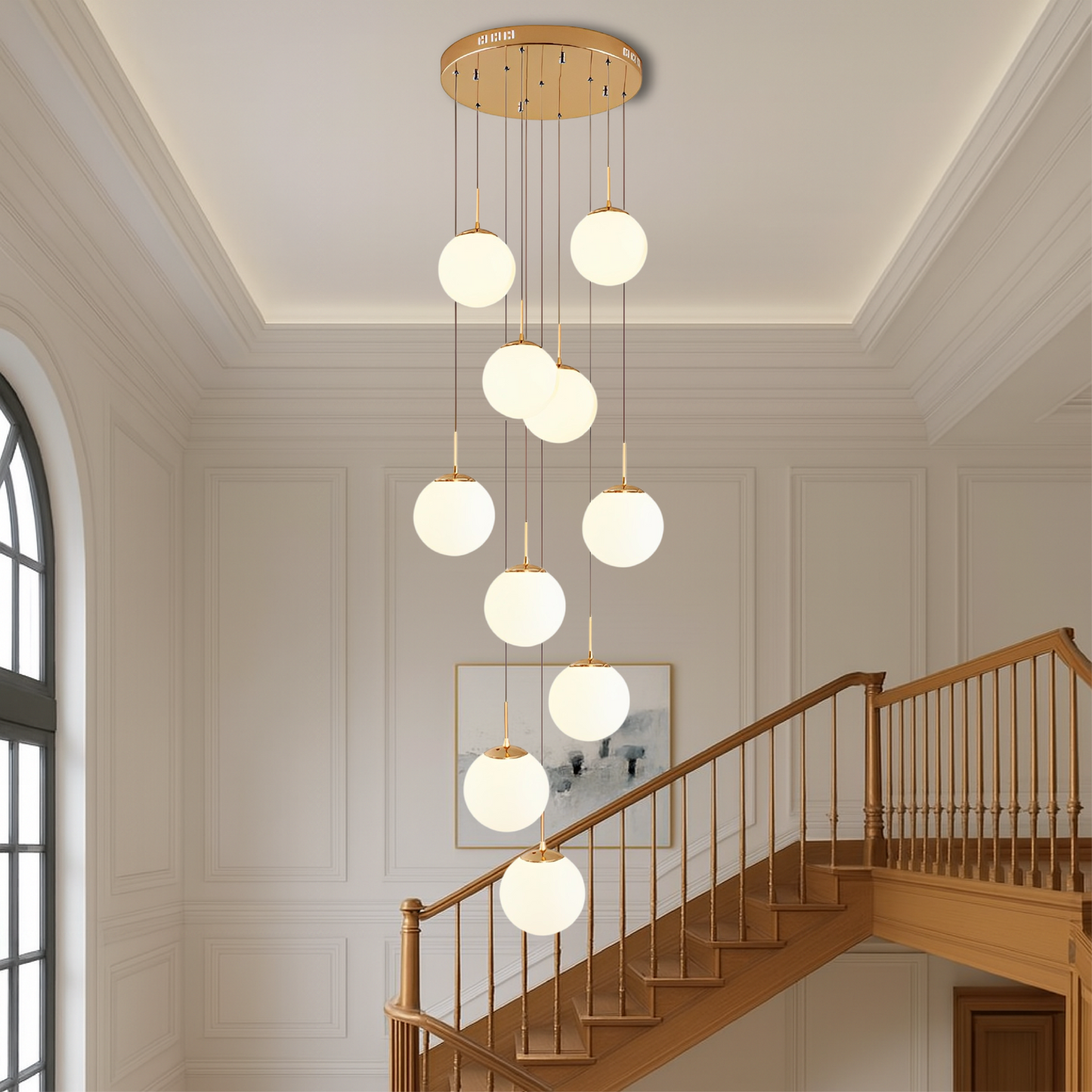 Nova Scandinavische trapkroonluchter 10 lichtpunten glas goud trapverlichting hoog plafond moderne hanglamp foyer