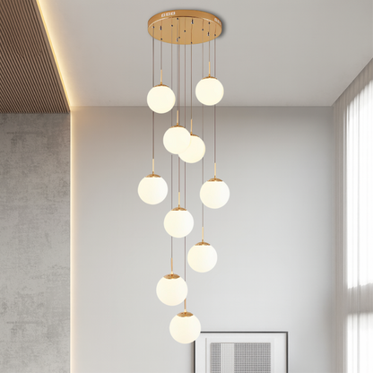 Nova Scandinavische trapkroonluchter 10 lichtpunten glas goud trapverlichting hoog plafond moderne hanglamp foyer