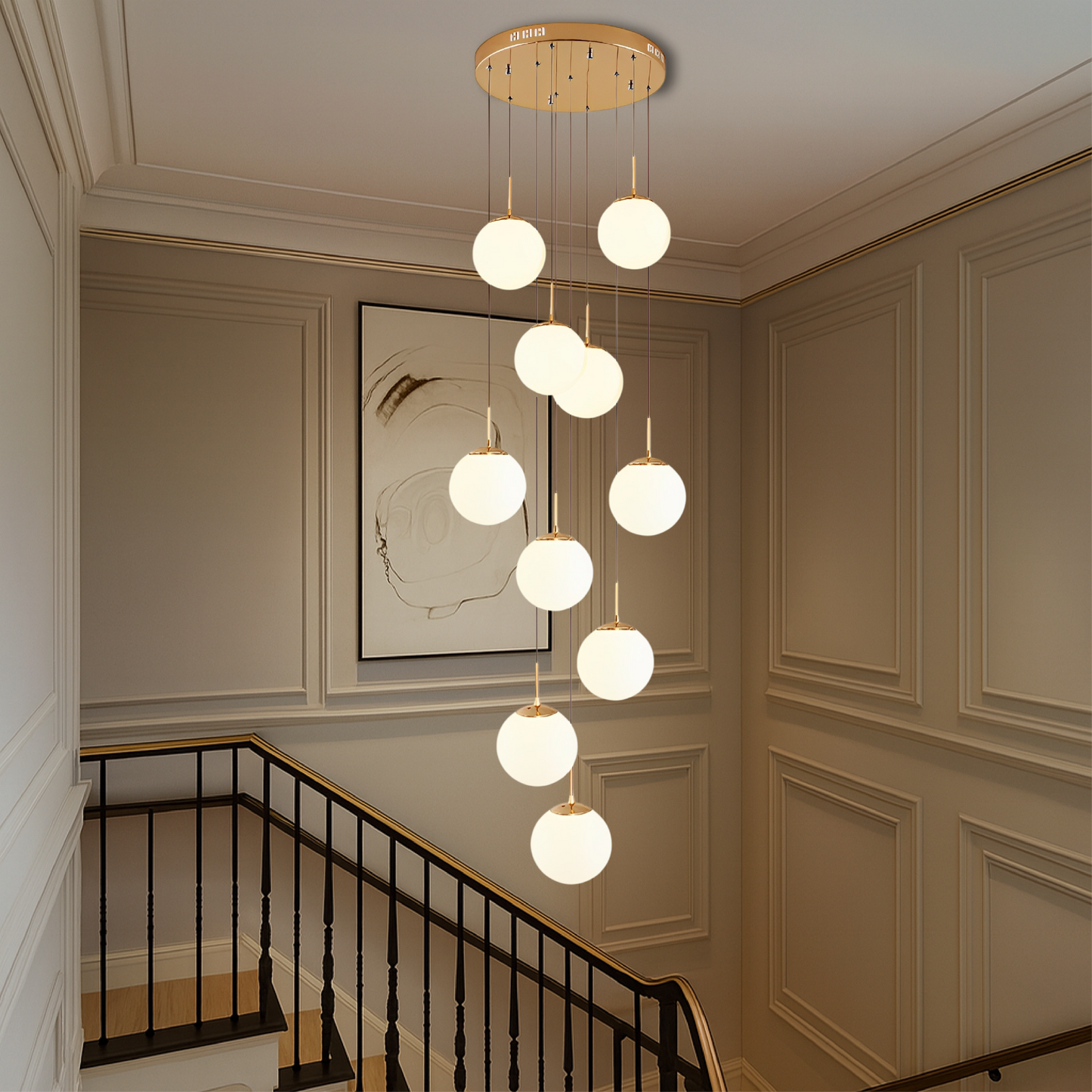 Nova Scandinavische trapkroonluchter 10 lichtpunten glas goud trapverlichting hoog plafond moderne hanglamp foyer