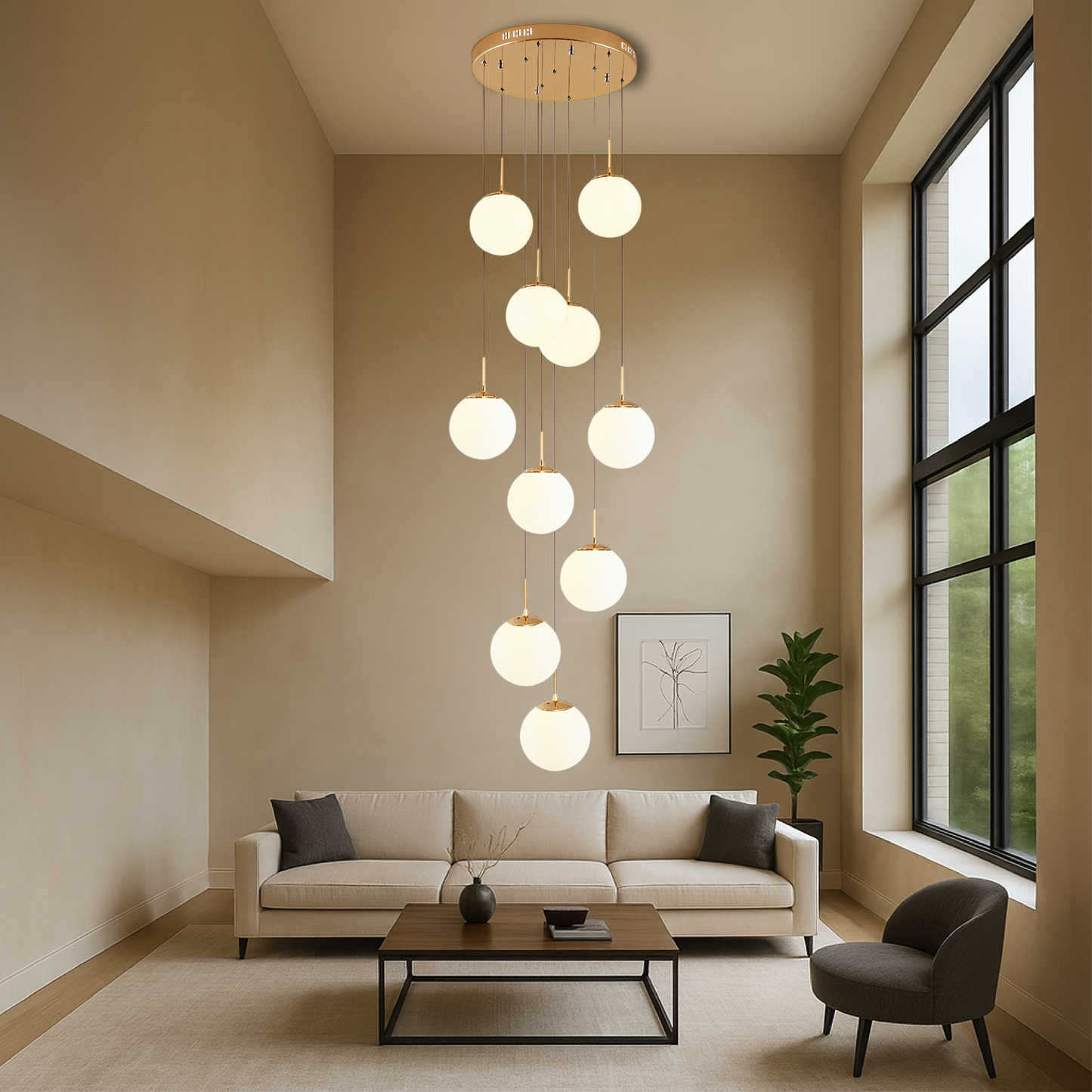 Nova Scandinavische trapkroonluchter 10 lichtpunten glas goud trapverlichting hoog plafond moderne hanglamp foyer