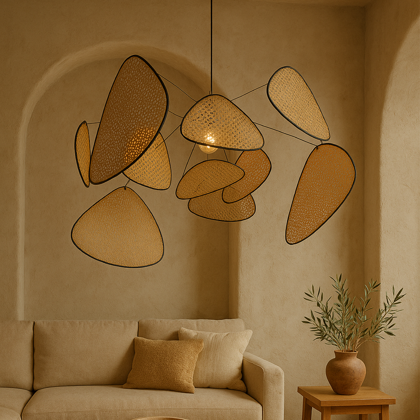 Rotan hanglamp LED 3000K warm wit slaapkamer eethoek organisch design rotan verlichting plafondlamp natuurlijke stijl