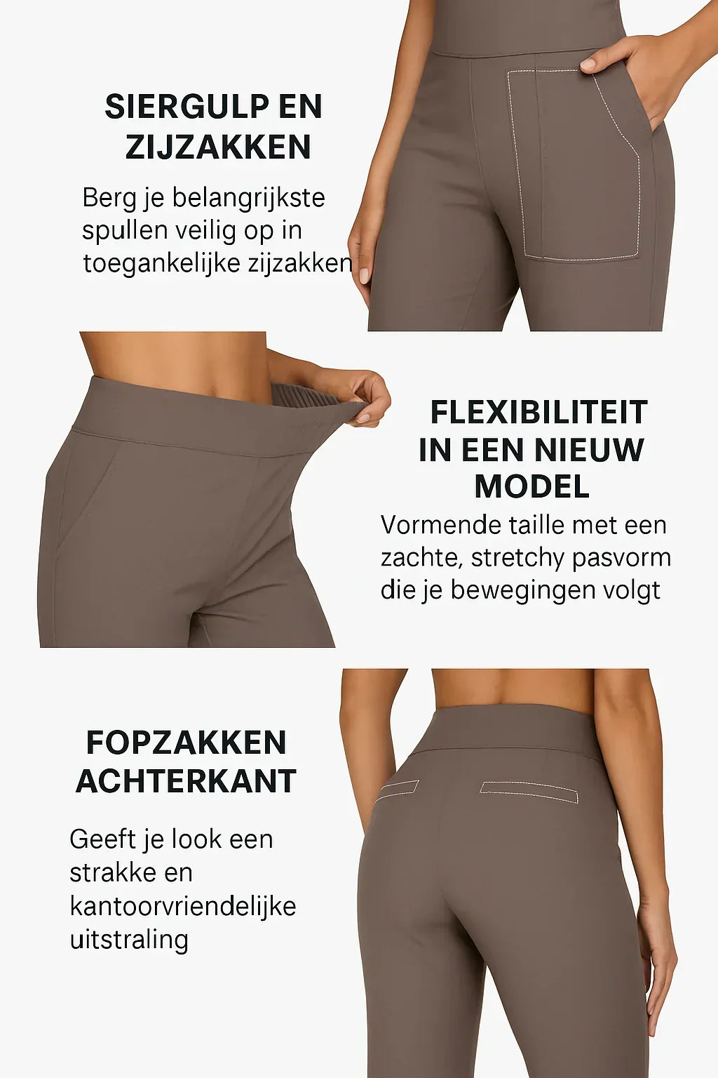 Dames Stretchbroek Hoge Taille met Zakken Comfortabel