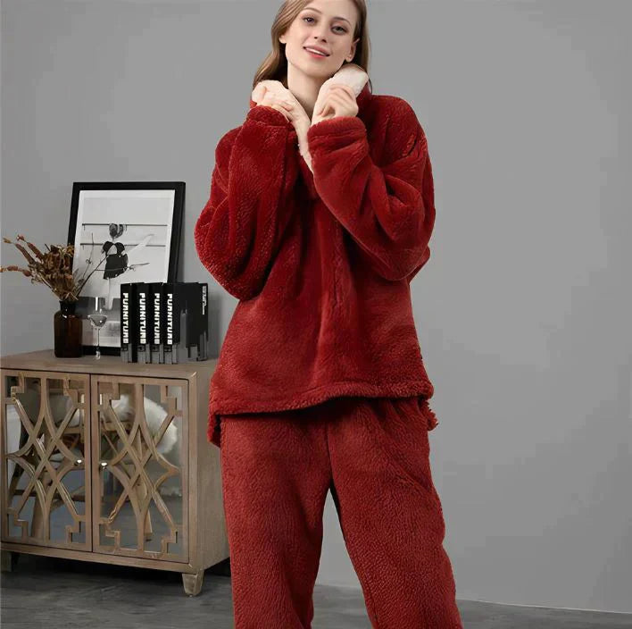 Zachte Fleece Pyjama Set voor Vrouwen Warm Nachtkleding
