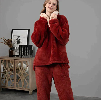 Zachte Fleece Pyjama Set voor Vrouwen Warm Nachtkleding